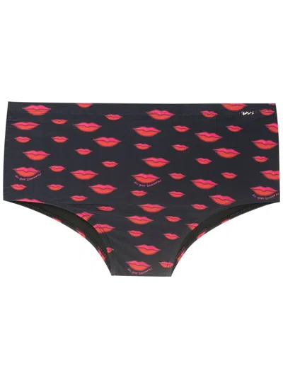 Amir Slama Lip-print Swim Trunks In Black
