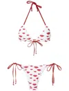 Amir Slama Triangel-bikini Mit Lippen-print In White