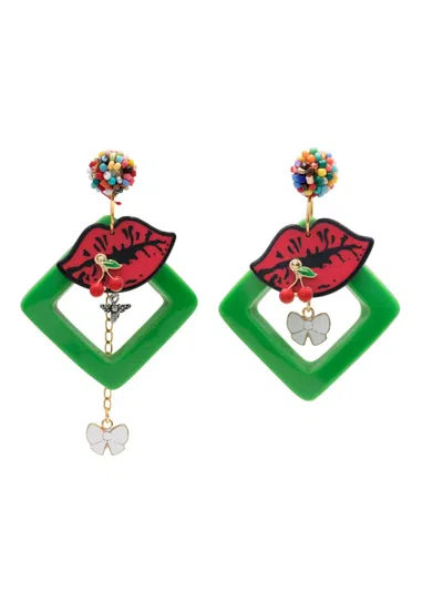 Amir Slama Lips-motif Drop Earrings In Green