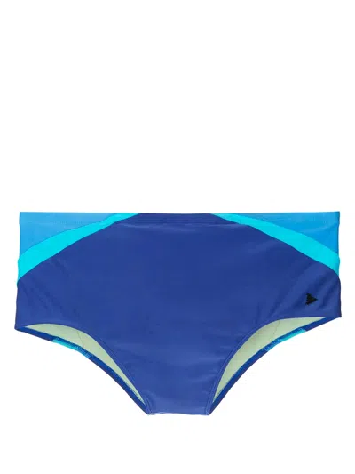 Amir Slama Logo-appliqué Striped Swim Shorts In Blue