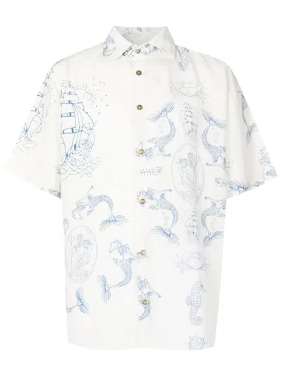 Amir Slama Logo-engraved Button Graphic-print Shirt In White