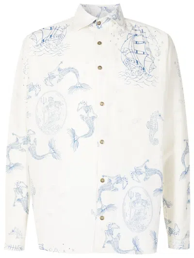 Amir Slama Logo-engraved Button Graphic-print Shirt In White