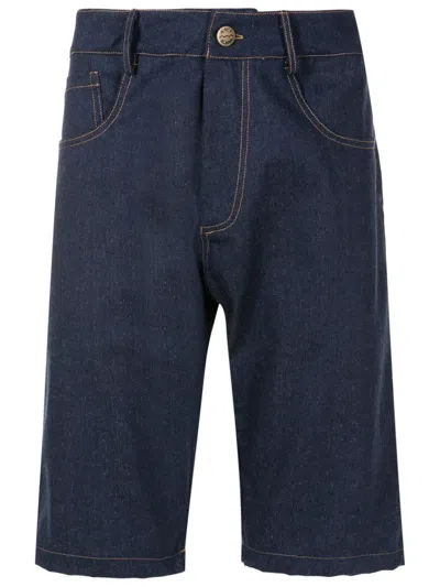 Amir Slama Logo-patch High-rise Denim Shorts In Blue