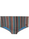 Amir Slama Logo-plaque Striped Swim Trunks In Neutrals