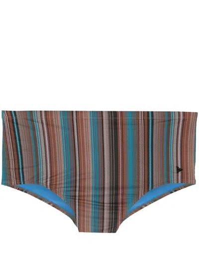 Amir Slama Logo-plaque Striped Swim Trunks In Neutrals