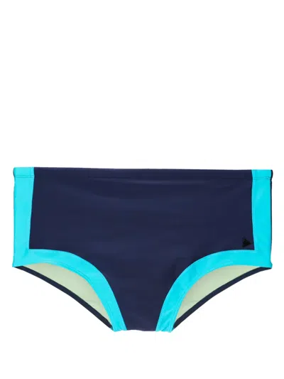 Amir Slama Logo-plaque Panelled Swimming Trunks In Blue