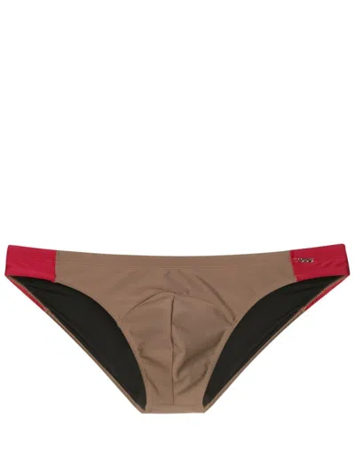 Amir Slama Low-rise Two-tone Swim Briefs In Brown