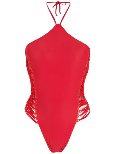 Amir Slama Macreme-details Swimsuit In Red