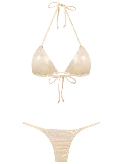 Amir Slama Metallic-effect Halterneck Bikini In Gold
