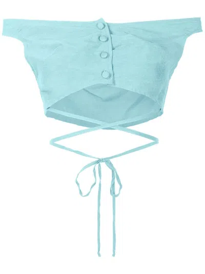 Amir Slama Off-shoulder Cropped Blouse In Blue