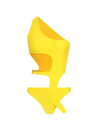 Amir Slama One-shoulder Cut-out Swimsuit In Yellow