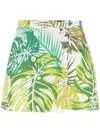 Amir Slama Palm Leaf Print Mini Skirt In Green