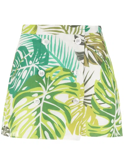 Amir Slama Palm Leaf Print Mini Skirt In Green
