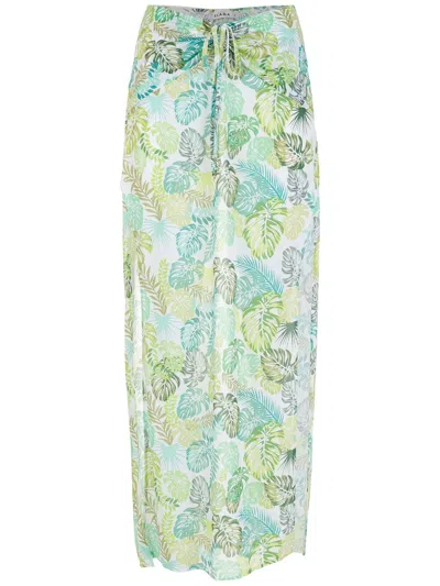 Amir Slama Palm Leaf Print Skirt In Green