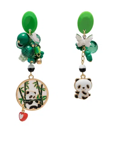 Amir Slama Panda-charm Drop Earrings In Green