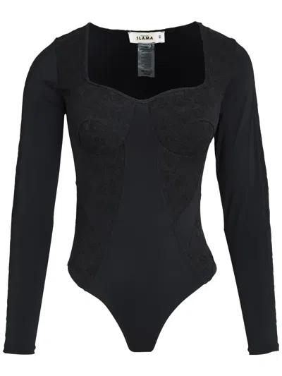Amir Slama Panelled Lace Bodysuit In Black