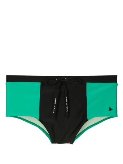 Amir Slama Drawstring-waist Panelled Swimming Trunks In Green