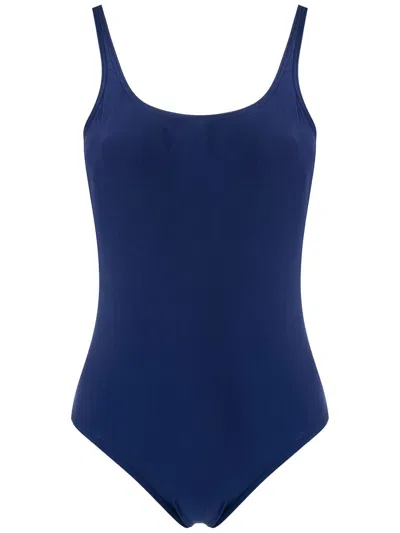 Amir Slama Plain Plunging Back One-piece In Blue