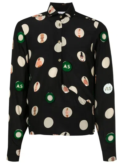 Amir Slama Polka Dot Silk Shirt In Black