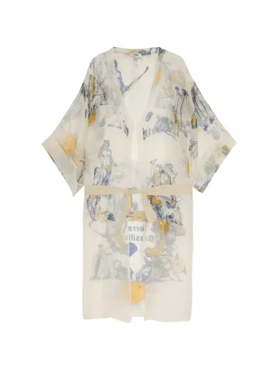 Amir Slama Print Belted Silk Beach Cover-up In Neutral