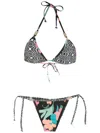 Amir Slama Print Hibiscus Bikini Set In Black