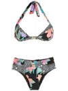 Amir Slama Print Hibiscus Bikini Set In Black