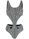 Amir Slama Print Hibiscus Swimsuit In Black