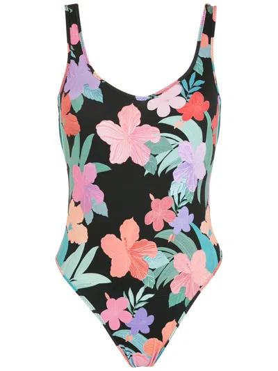 Amir Slama Print Hibiscus Swimsuit In Black