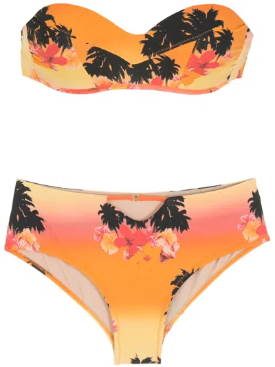 Amir Slama Print Ilha De Hibiscus Bikini Set In Orange