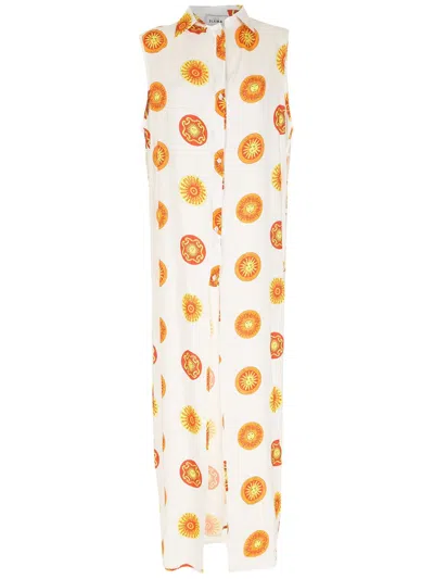 Amir Slama Print Sol Long Beach Dress In White