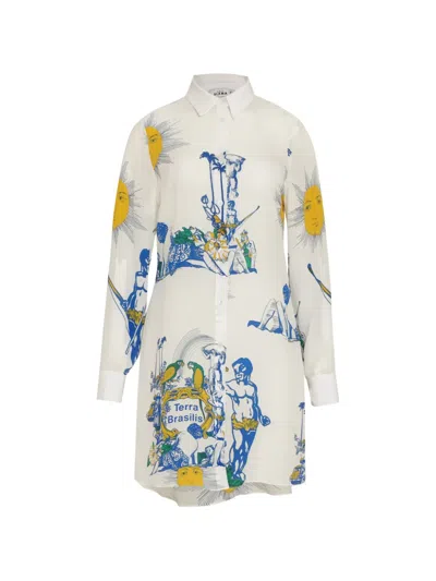 Amir Slama Printed Shirt Mini Dress In White