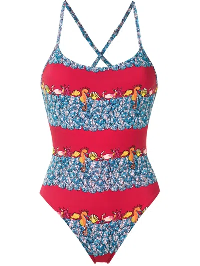 Amir Slama Printed Spaghetti Straps One Piece In Red