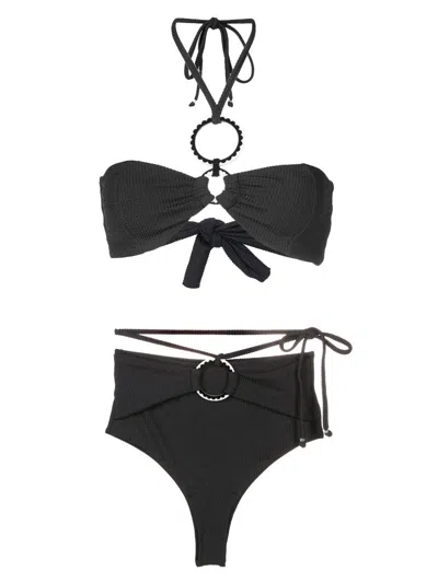 Amir Slama Ribbed-detail Halterneck Bikini In Black