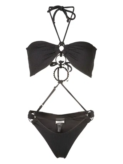 Amir Slama Ribbed-detail Halterneck Swimsuit In Black