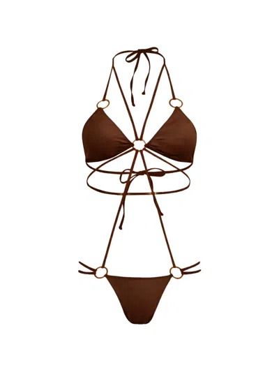 Amir Slama Ring-detail Strappy Swimsuit In Brown