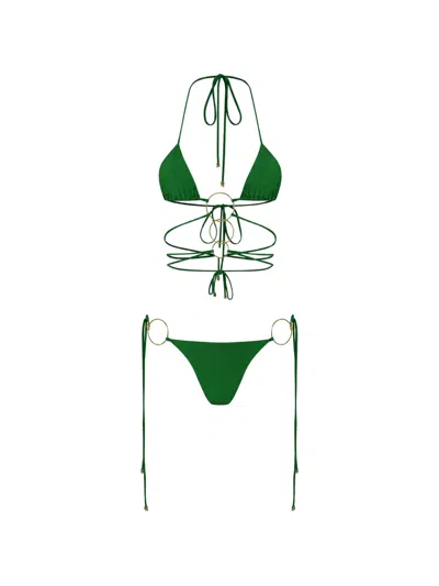 Amir Slama Ring-detail Tie-fastening Bikini In Green