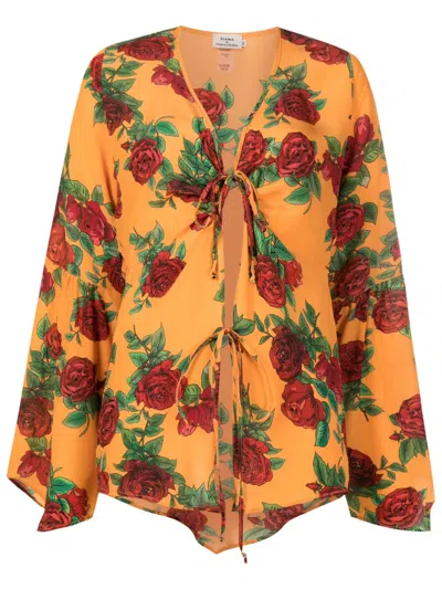 Amir Slama Bluse Mit Rosenmuster In Orange