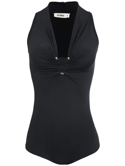 Amir Slama Ruched-detail Bodysuit In Black
