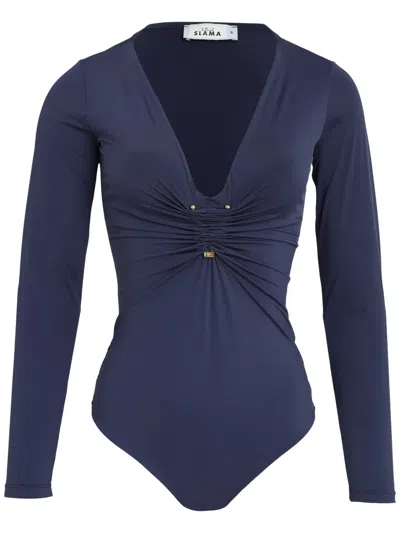 Amir Slama Ruched-detail Bodysuit In Blue
