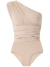 Amir Slama Ruched Panel Body Top In Neutrals