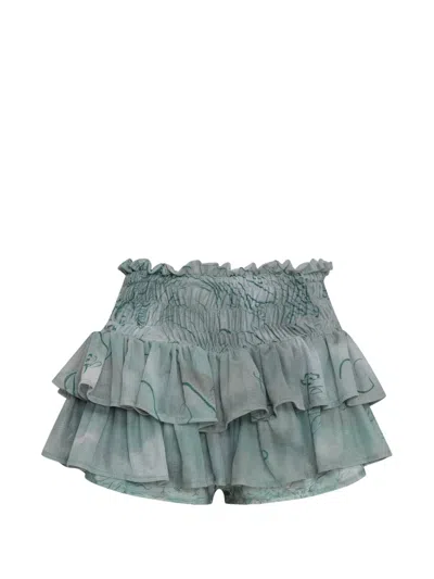 Amir Slama Ruffled Floral-print Shorts In Green