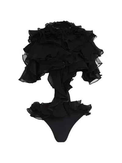 Amir Slama Ruffled Swimsuit In Black