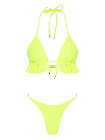Amir Slama Ruffled Triangle Bikini In Green