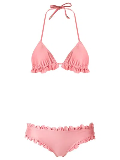 Amir Slama Ruffled-trim Bikini In Pink