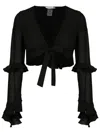Amir Slama Ruffled-trim Crop Top In Black