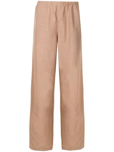 Amir Slama Slub Elasticated Straight-leg Trousers In Brown