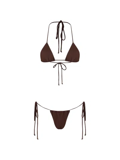 Amir Slama String-straps Bikini Set In Brown