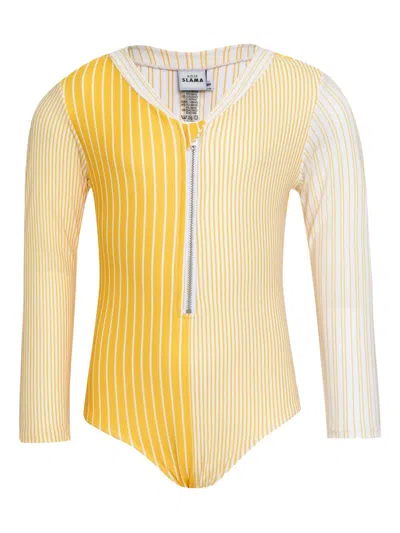 Amir Slama Kids' Stripe Long-sleeve Swimsuit In Multi