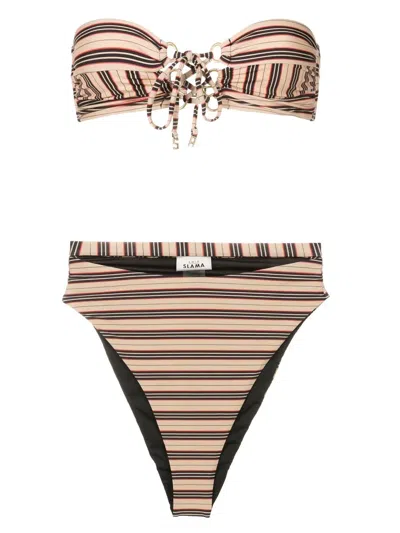 Amir Slama Stripe-print Bandeau Bikini In Multicolour