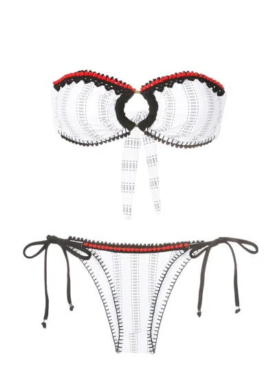 Amir Slama Stripe-print Crochet-trim Bikini In White